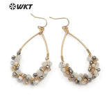 WT-E505 Boho Teardrop Shape Metal Hoop With Multi Colors Beads Charm Faceted Crystal Beads Wedding Earring
