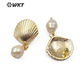 WT-E511 Beautiful White Pear Scallop Shell Shape Metal Post Stud Earrings