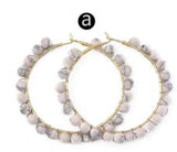 WT-E513 Vintage Design Natural Turquoises Round Gem-stone Beads Charm Earring