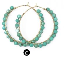 WT-E513 Vintage Design Natural Turquoises Round Gem-stone Beads Charm Earring