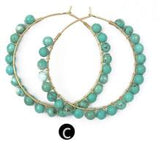 WT-E513 Vintage Design Natural Turquoises Round Gem-stone Beads Charm Earring