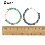WT-E513 Vintage Design Natural Turquoises Round Gem-stone Beads Charm Earring