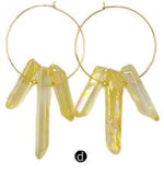 WT-E521 Aura Quartz Dangling Raw Crystal Point Earring Triple Colorful Quartz