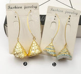 WT-E523 Gold Trim Natural Cone Shape Sea Shell With Full Gold Dipped Earrings