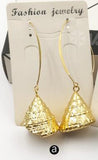 WT-E523 Gold Trim Natural Cone Shape Sea Shell With Full Gold Dipped Earrings