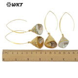 WT-E523 Gold Trim Natural Cone Shape Sea Shell With Full Gold Dipped Earrings