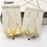 WT-E523 Gold Trim Natural Cone Shape Sea Shell With Full Gold Dipped Earrings