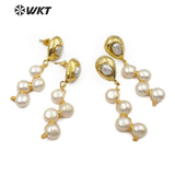 WT-E529 Four pieces Round Shape White Pearl With Wire Wrapped Earring