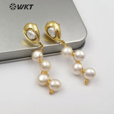 WT-E529 Four pieces Round Shape White Pearl With Wire Wrapped Earring