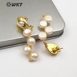 WT-E529 Four pieces Round Shape White Pearl With Wire Wrapped Earring