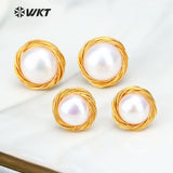 WT-E530 Natural Pearl White Pearl Stud With Wire Warped Earrings