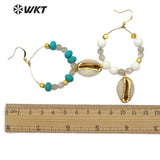 WT-E540 Beads Dangling Cowrie Pendant With Multi Color Beads Charm Earrings