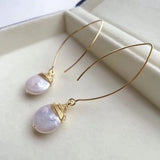 WT-E542Natural Freshwater Round Shape Pearl Pendant With Brass Wire Wrap Earring