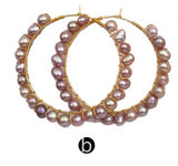 WT-E547 Natural Pearl Earring White Yellow Purple Color Round Pearl Earring Garland Shape