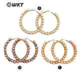 WT-E547 Natural Pearl Earring White Yellow Purple Color Round Pearl Earring Garland Shape