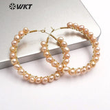 WT-E547 Natural Pearl Earring White Yellow Purple Color Round Pearl Earring Garland Shape