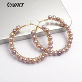 WT-E547 Natural Pearl Earring White Yellow Purple Color Round Pearl Earring Garland Shape