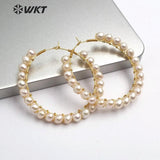 WT-E547 Natural Pearl Earring White Yellow Purple Color Round Pearl Earring Garland Shape