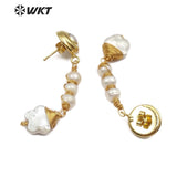 WT-E554 natural freshwater pearl with gold stars shape Earrings