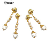 WT-E554 natural freshwater pearl with gold stars shape Earrings