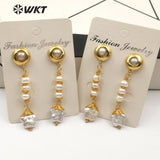 WT-E554 natural freshwater pearl with gold stars shape Earrings