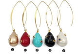 WT-E556 water drop shape natural shell pearl with stone pave Earrings