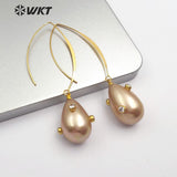 WT-E556 water drop shape natural shell pearl with stone pave Earrings