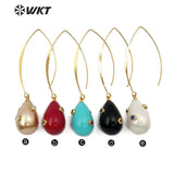 WT-E556 water drop shape natural shell pearl with stone pave Earrings