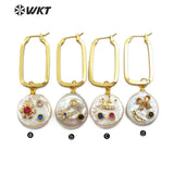 WT-E559 natural pearl with gold drop shape with snowflake patterns Earrings