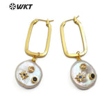 WT-E559 natural pearl with gold drop shape with snowflake patterns Earrings