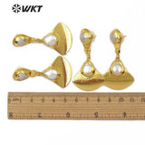 WT-E561 WKT natural pearl with gold round pearl post stud with handmade skirt shape Earrings