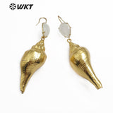 WT-E565 natural white stone with trumpet shell full gold electroplated Earrings pretty beach Earrings