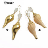 WT-E565 natural white stone with trumpet shell full gold electroplated Earrings pretty beach Earrings