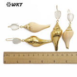 WT-E565 natural white stone with trumpet shell full gold electroplated Earrings pretty beach Earrings