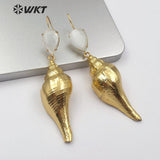 WT-E565 natural white stone with trumpet shell full gold electroplated Earrings pretty beach Earrings