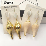 WT-E565 natural white stone with trumpet shell full gold electroplated Earrings pretty beach Earrings