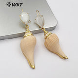 WT-E565 natural white stone with trumpet shell full gold electroplated Earrings pretty beach Earrings