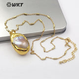 Baroque Pearl White Pearl With Gold Bezel Pendant Necklace