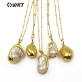 Baroque Pearl White Pearl With Gold Bezel Pendant Necklace