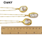 Baroque Pearl White Pearl With Gold Bezel Pendant Necklace