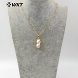 Baroque Pearl White Pearl With Gold Bezel Pendant Necklace