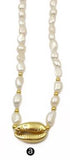 WT-JN089 Natural Cowrie & Pearl Necklace Full Gold or White Gold Cowrie Pendant Necklace