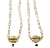 WT-JN089 Natural Cowrie & Pearl Necklace Full Gold or White Gold Cowrie Pendant Necklace