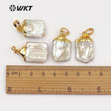 WT-JP071 natural freshwater pearl Charm Square with gold pendant