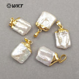 WT-JP071 natural freshwater pearl Charm Square with gold pendant