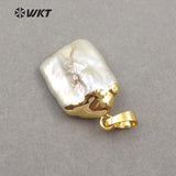 WT-JP071 natural freshwater pearl Charm Square with gold pendant