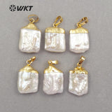 WT-JP071 natural freshwater pearl Charm Square with gold pendant