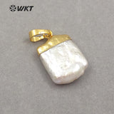 WT-JP071 natural freshwater pearl Charm Square with gold pendant