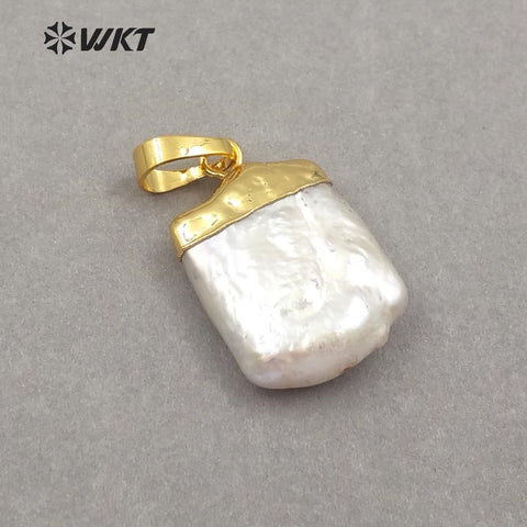 WT-JP071 natural freshwater pearl Charm Square with gold pendant