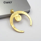 WT-JP107 Crescent Shape White Pearl Horn Pendant With Gold Electroplated